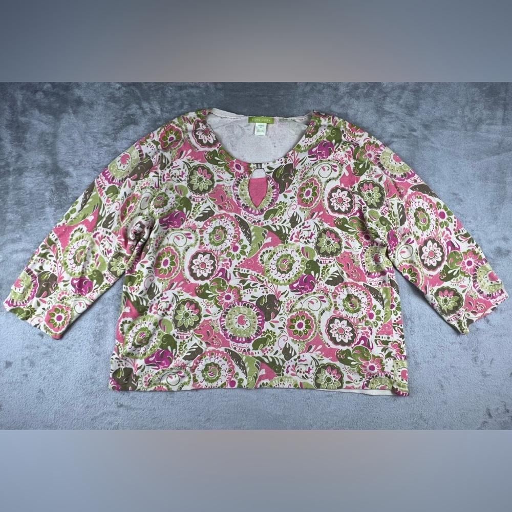 Sigrid Olsen Sweater Blouse Womens 3X Plus Multicolor Floral Knit Long Sleeve